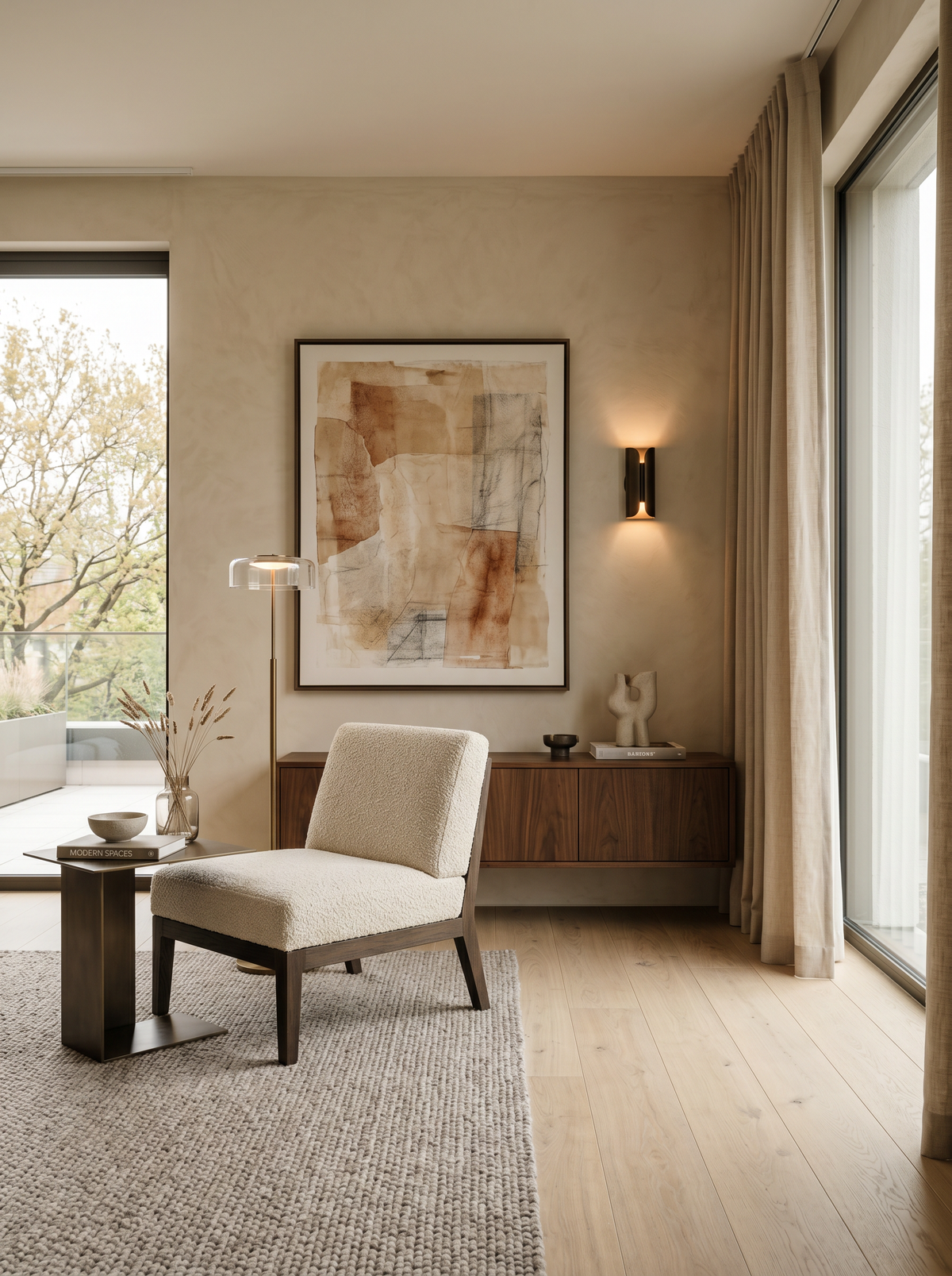 Refined modern living space with elegant interior lighting