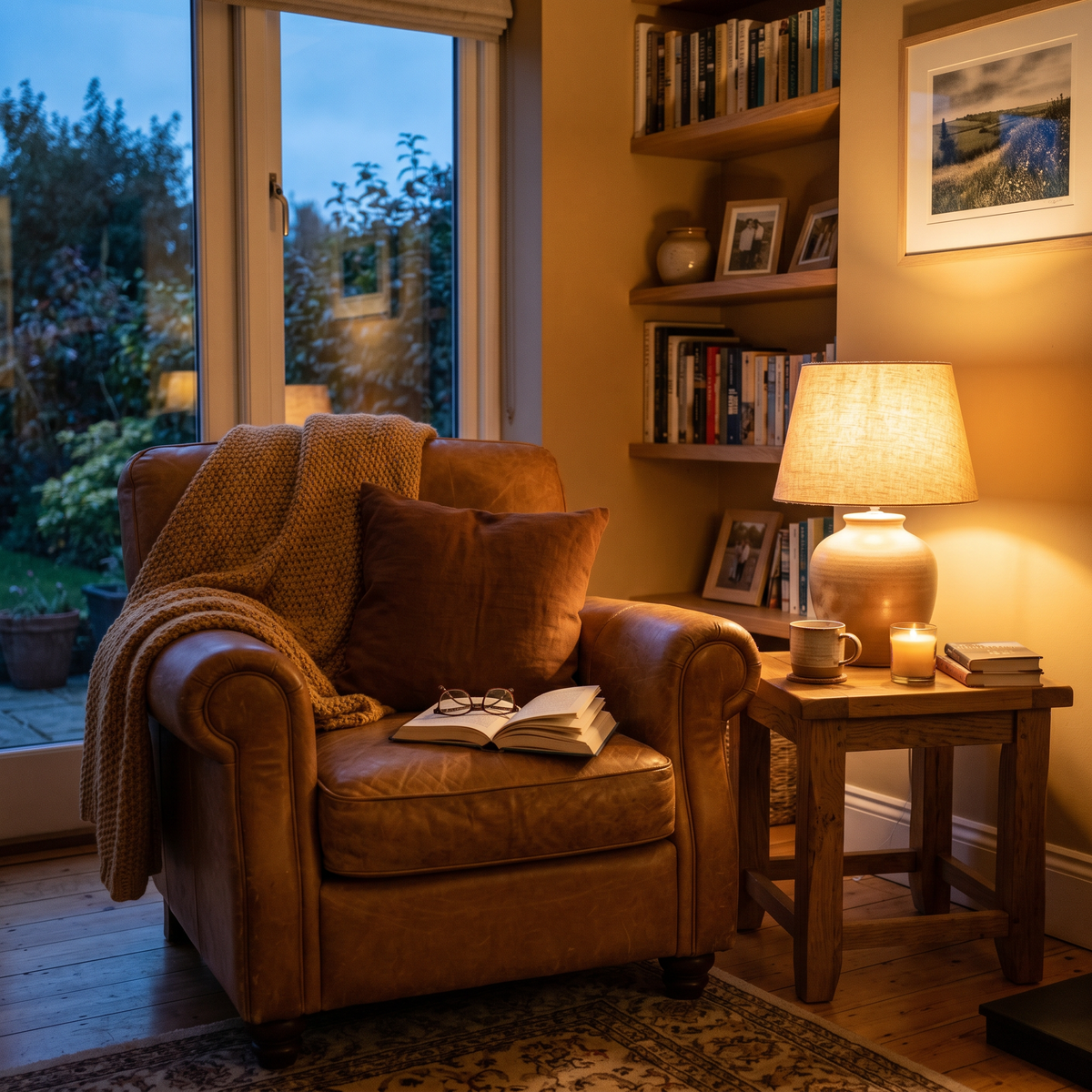 Cozy living room with warm, inviting decor and comfortable furnishings